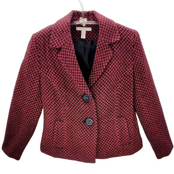 JM Collection Vintage Pink Black Herringbone Coquette 2 Button Jacket - Picture 1 of 14